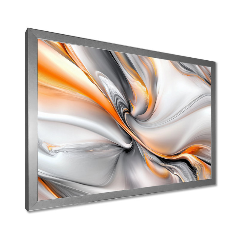 Ascension de marbre orange clair et gris I - impression d'art mural abstrait en marbre, H 34 po x l 44 po, Argent argent