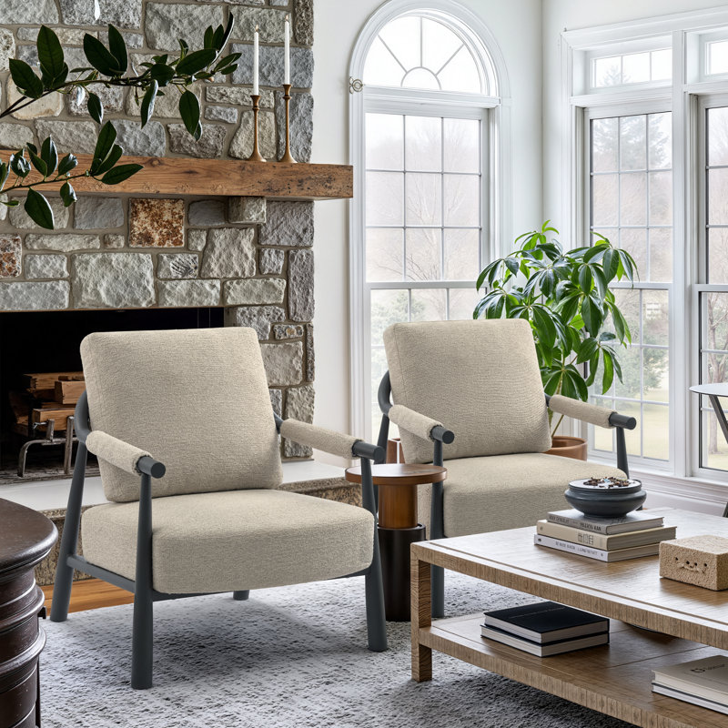 Boucle Accent Lounge Chair Plush Modern Armchair, Beige
