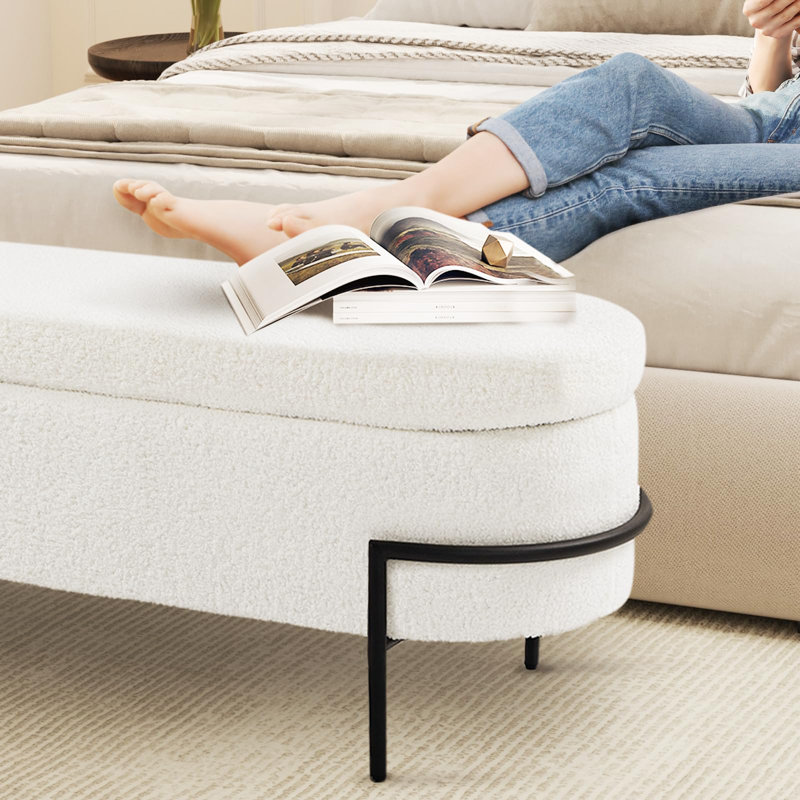 Banc de rangement en mélange de polyester Kendelyn, Blanc, H 17,7 po x l 52,4 po x P 16,5 po