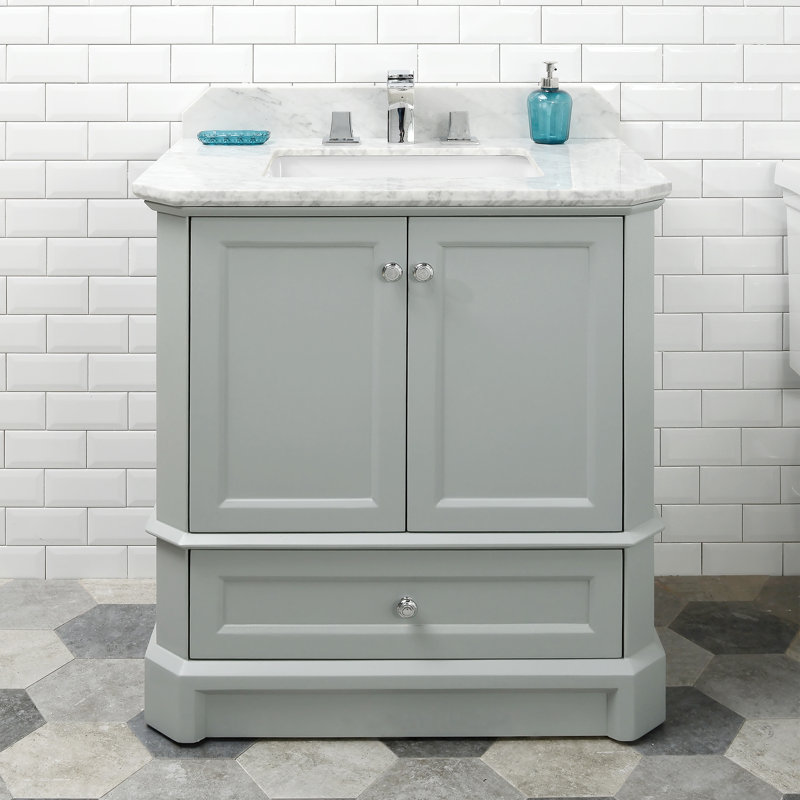 31.25'' Single Bathroom Vanity with Marble Top, Carrara, Ocean Gray