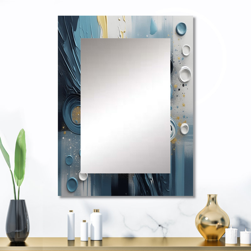 Abstractions éthériques bleues et blanches - peinture abstraite grand miroir mural, miroir unique bleu, impression sur métal