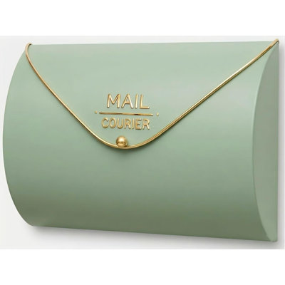 Large Sage Green Outdoor Wall Mount Mailbox,  Waterproof powder-coated metal resists rust and holds mail, magazines, and packages; ideal for homes, apartments, or offices.