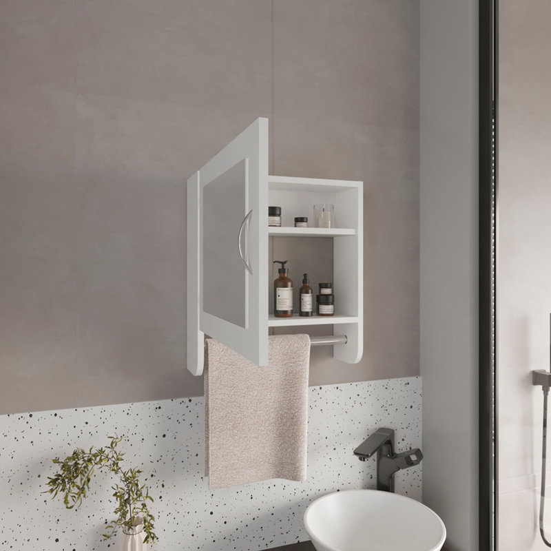 19.7" H X 17.7" W White Mirror Cabinet With Towel Rack - And Functional For Bath Kitchen, Two Interior Shelves Rack, 19.7"x17.7", Contemporary Practical Ideal Bathroom &