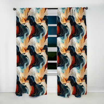 Rideau obscurcissant orange et bleu sarcelle - 1 panneau