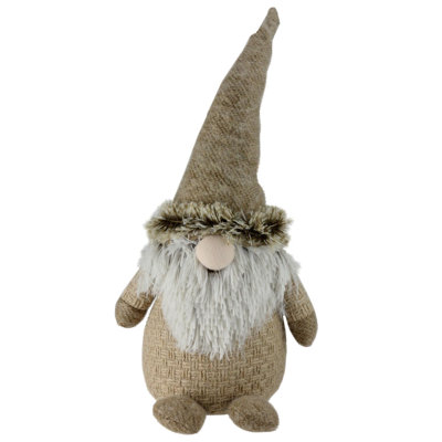 Figurine de Noël gnome en tricot 17 po brun et blanc