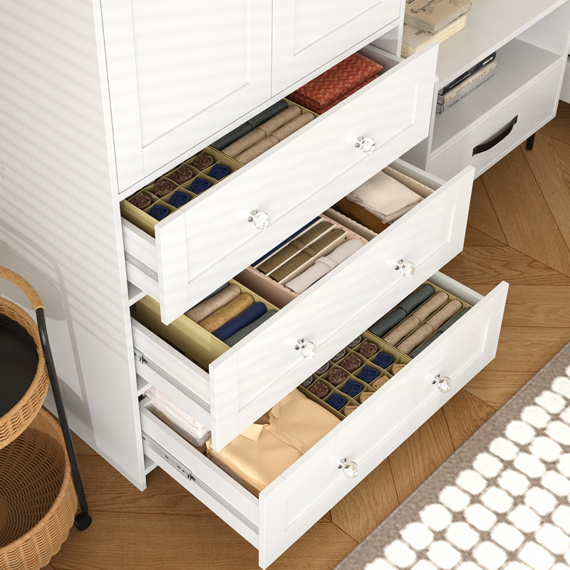 2-Door Sandrea With Mirror, Wardrobe Closet With 3 Drawers, Blanc