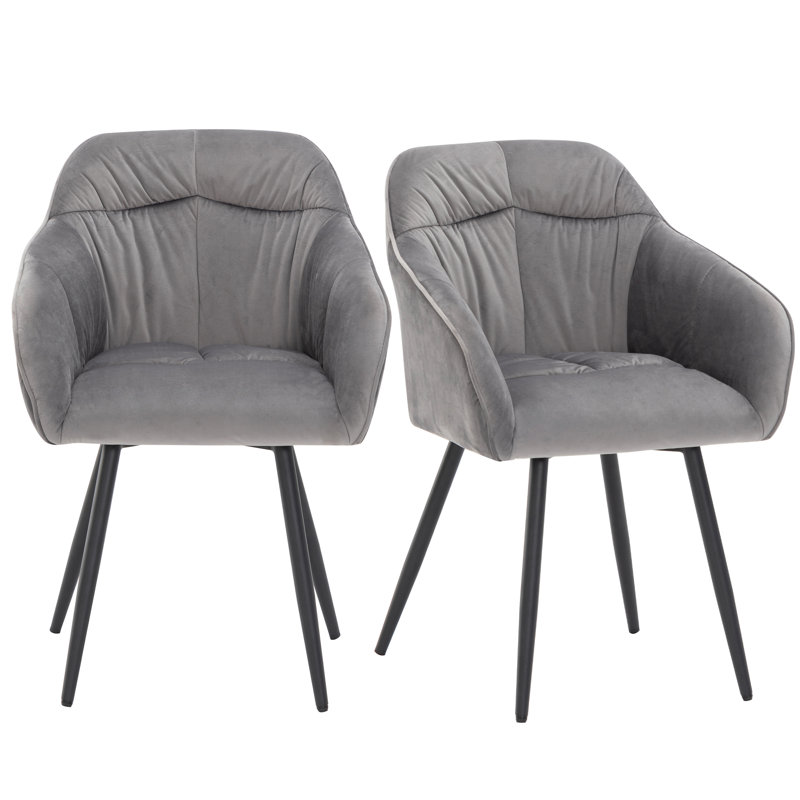 Astare 42cm H Velvet Upholstered Metal Upholstered Back Armchair, Grey