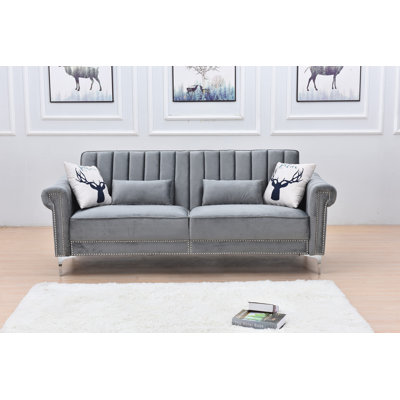 Ermera 85" Velvet Round Arm Sleeper Sofa by Everly Quinn