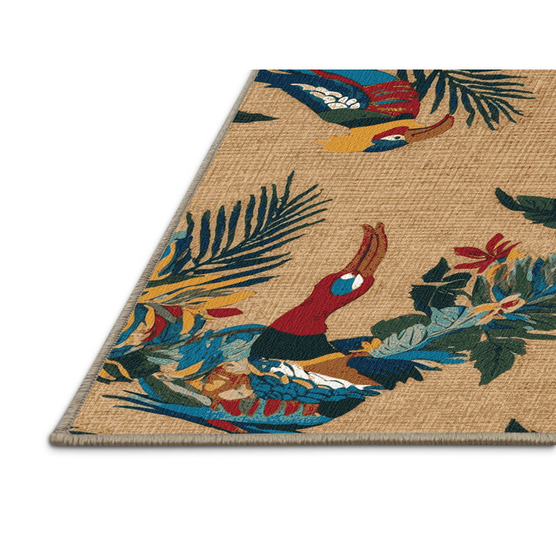  Washable Paradise Birds Hawaiian Area Rug, Runner 2' x 5'