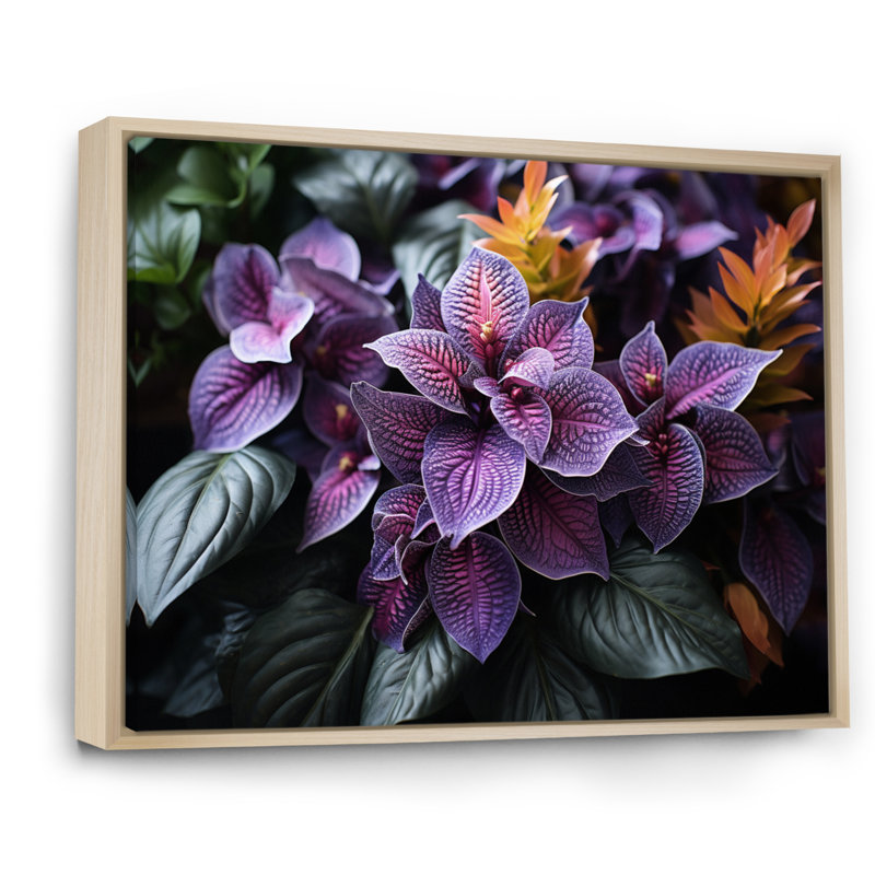 Plantes tropicales mauves sur toile, H 30 po x l 40 po x P 1,5 po, Cadre naturel flottant