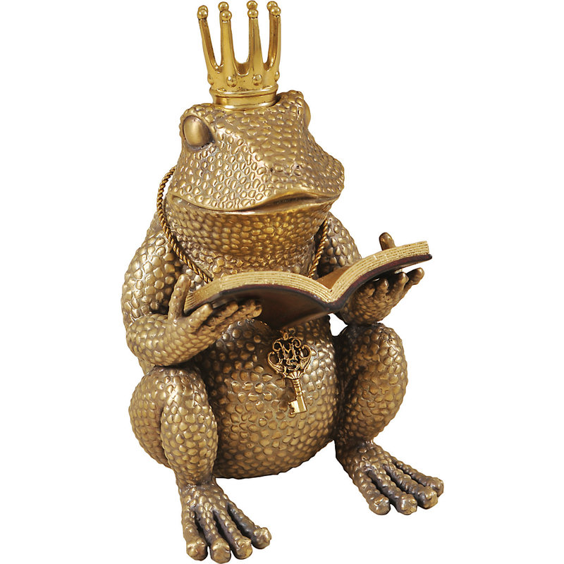 Antique Brass King Frog Sculpture Reading Book