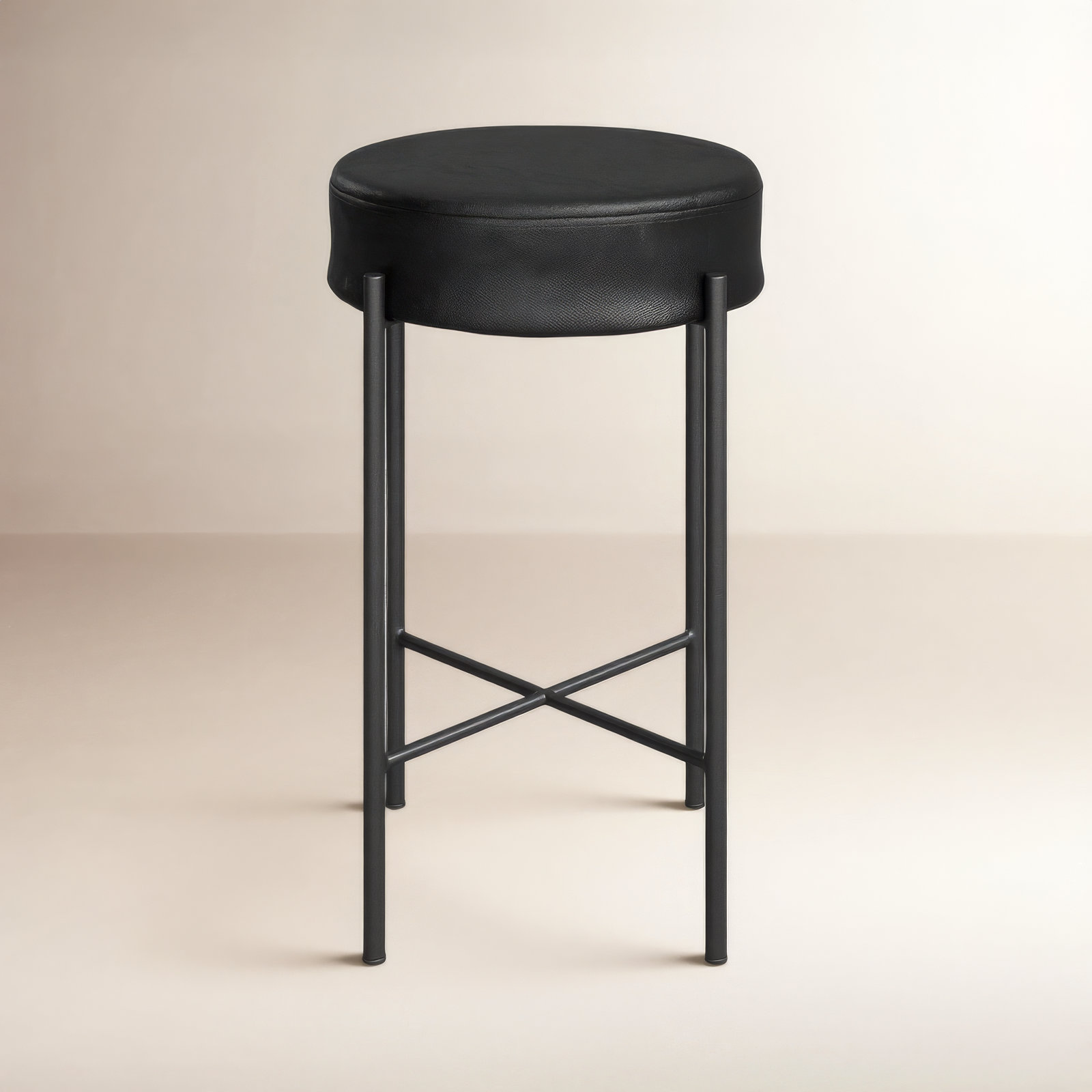 Eugenia Upholstered Bar & Counter Stool with Metal Frame, Counter Stool (26" Seat Height), Leather - Black
