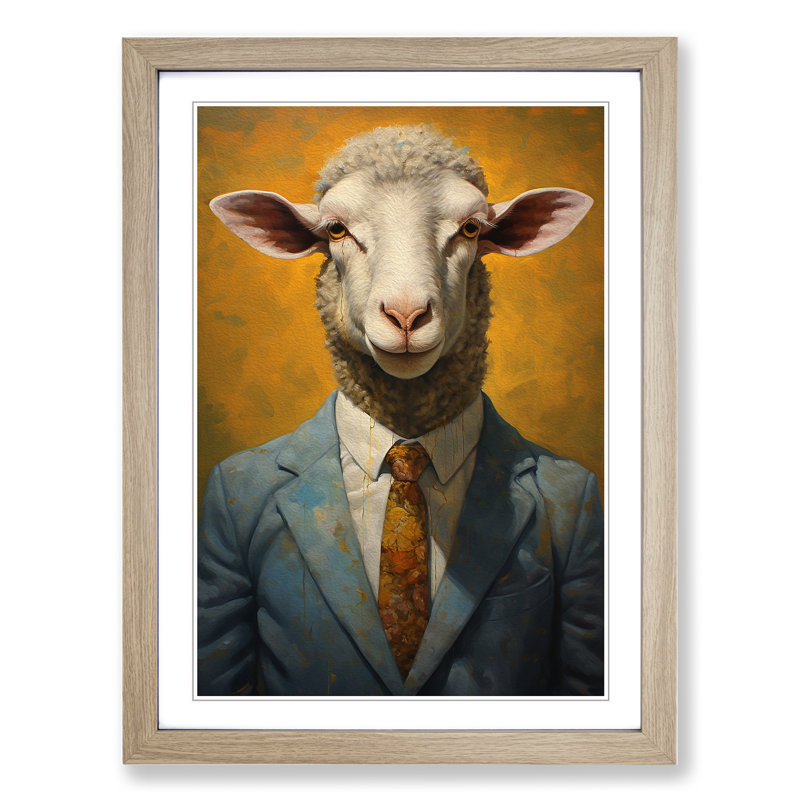 Sheep in a Suit Painting No.3 - Framed Print, Oak , 64cm H x 46cm W x 2cm D