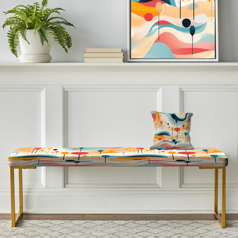 Soft Multicolor Abstract Neutrality Wave - Abstract Upholstered Gold Bench