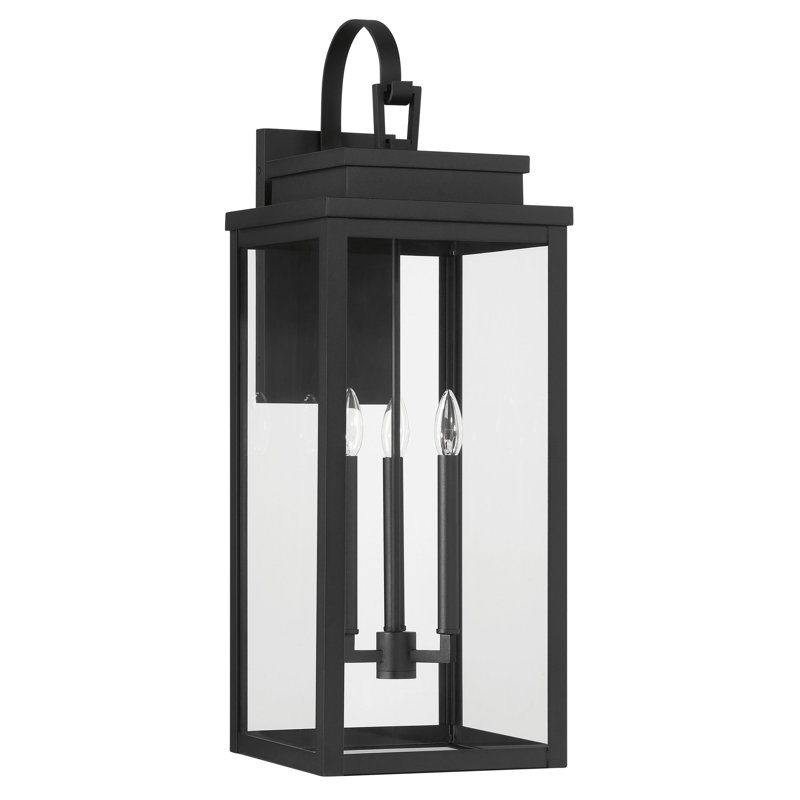 Seyler 31-inch 3-light Textured Black Exterior Wall Sconce with Clear Glass, 31" H x 11" W x 13.25" D, Black, 3 Lights