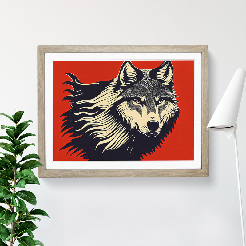 XH1022-10255X Wolf Art Abstract - Single Picture Frame Print, 25cm H x 34cm W x 2cm D, Oak