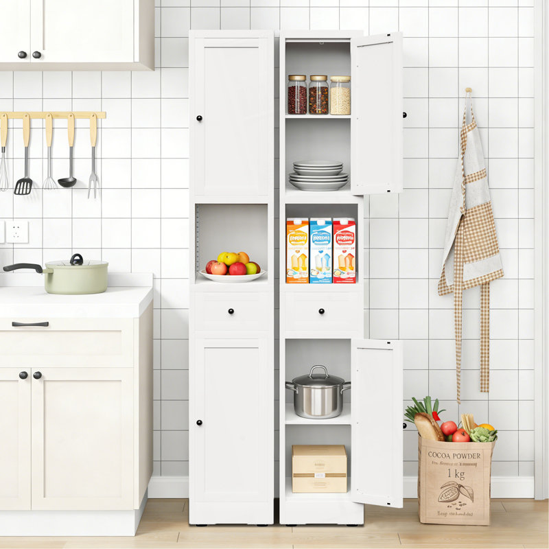 Armoire de rangement pour salle de bain de 71 pouces de hauteur, armoire étroite en métal à 5 niveaux avec 2 portes et tablettes réglables, armoire autoportante pour économiser de l'espace dans la cuisine, la salle de lavage et le garde-manger