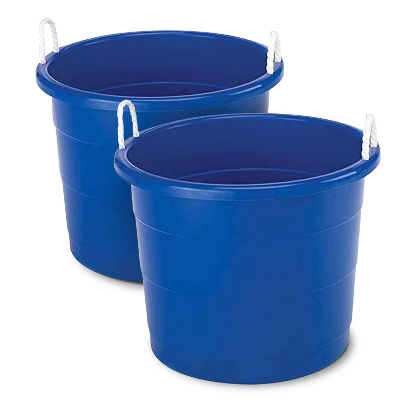 Homz Plastic 17 Gallon Utility Storage Bucket Tub W/Rope Handle, Blue
