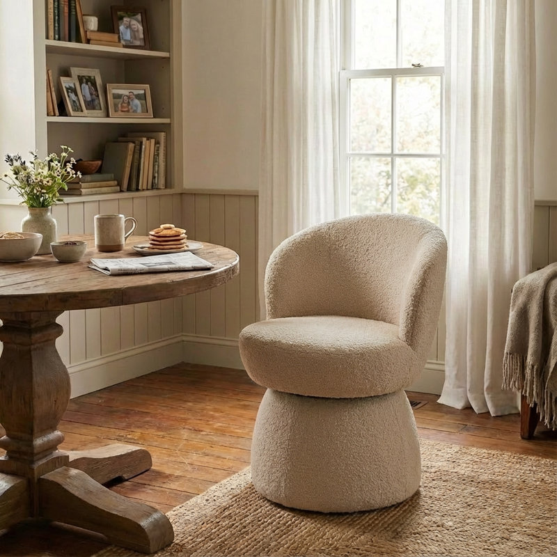 Chaise de salle à manger Allis Boucle, Blanc cassé
