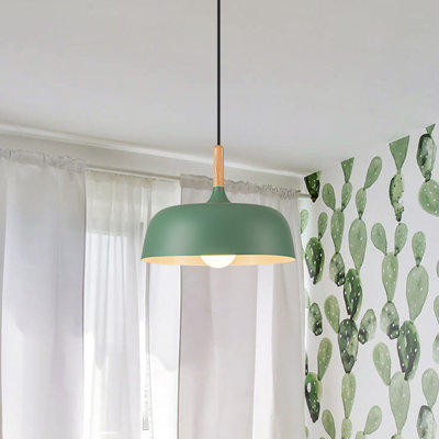 1-Light Modern Green Dome Single Pendant With Metal Shade