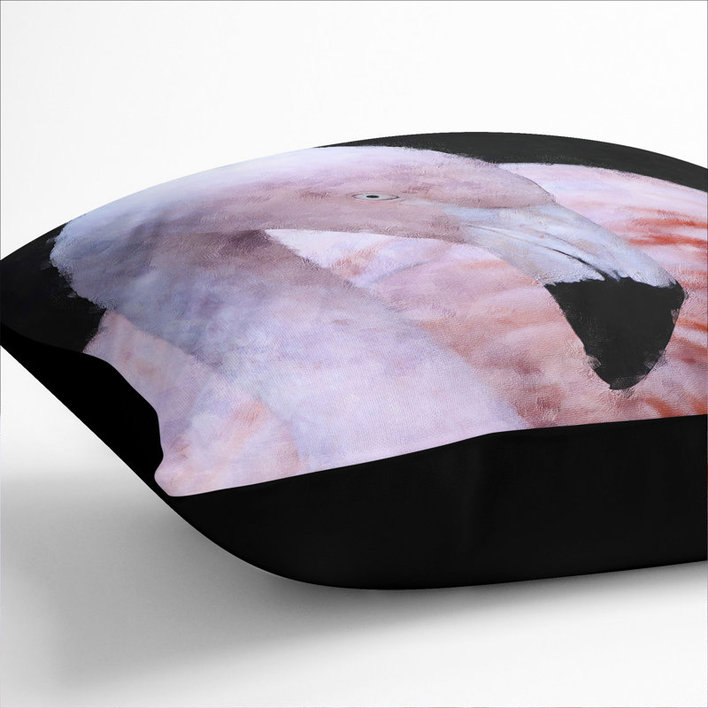 Pink Flamingo Vol.1 Painting Square Throw Cushion, 40cm H x 40cm W x 15cm D, Black