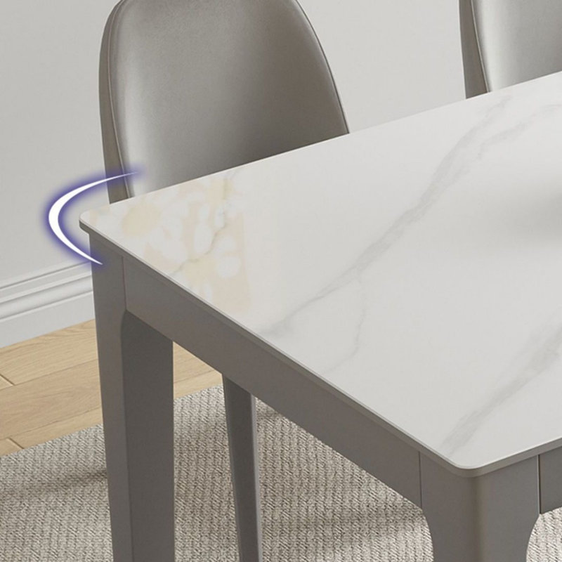 White + Gray Rectangular Sintered Stone + Solid Wood Dining Table, 29.53"H x 70.87"L x 31.5"W