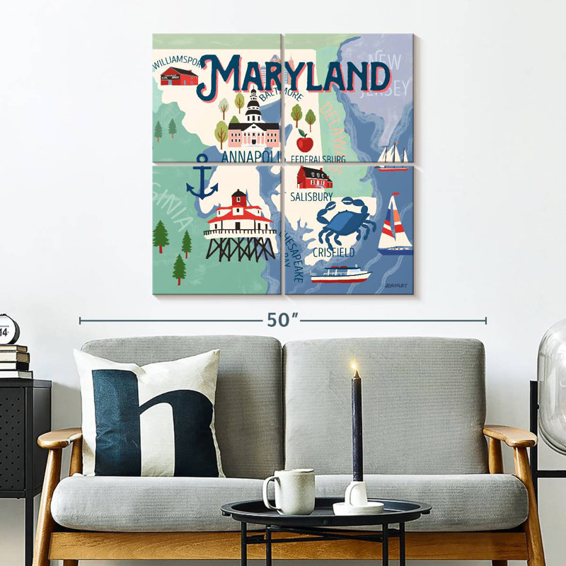 Cartes Aliaz State - Attraits du Maryland, H 32 po x l 32 po