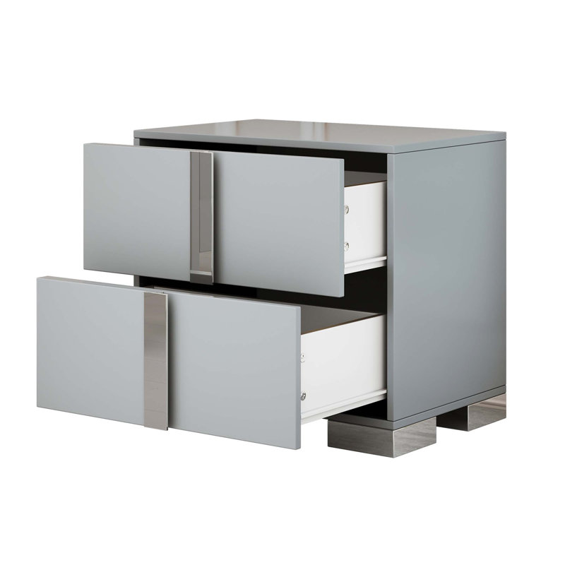 Table de chevet élégante avec pied en métal et table de chevet à miroir avec 2 tiroirs pour la chambre à coucher et le salon