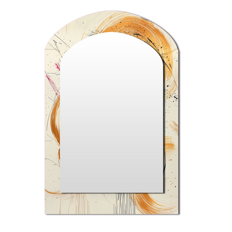 Abstract Circles In Pink And Gold Tones IV - Abstract Shapes Asymmetrical Mirror, Pink Arch Unique Wall Mirror, Printed Metal Art