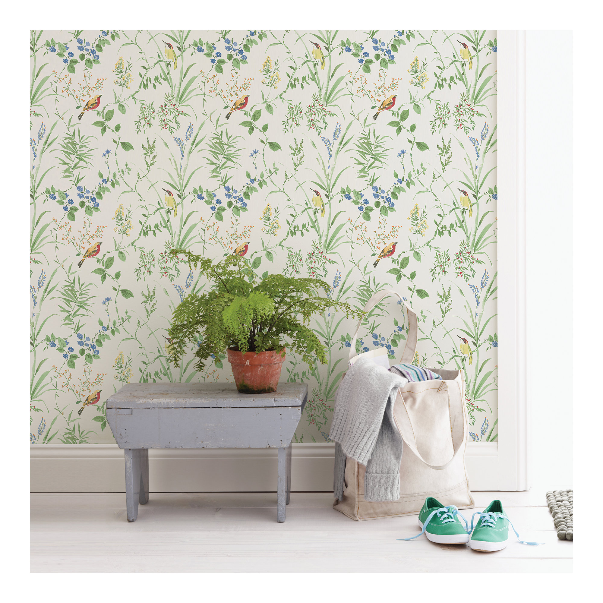 Stevenson 33' L x 20.5" W Wallpaper Roll, Green/Blue