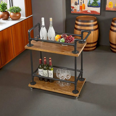 Wood And Metal Wine Rack With Wheels Kicthen Bar Dining Room Tea Wine Holder Serving Cart Furniture