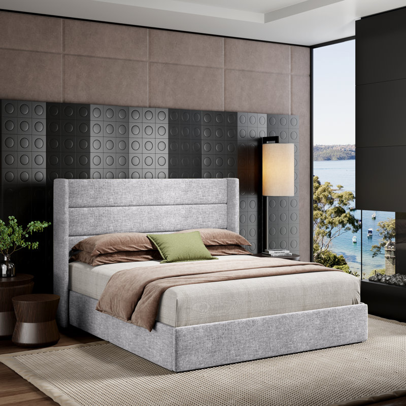 Lit plateforme tapissier avec rangement Bradenburg, Double, Gris clair