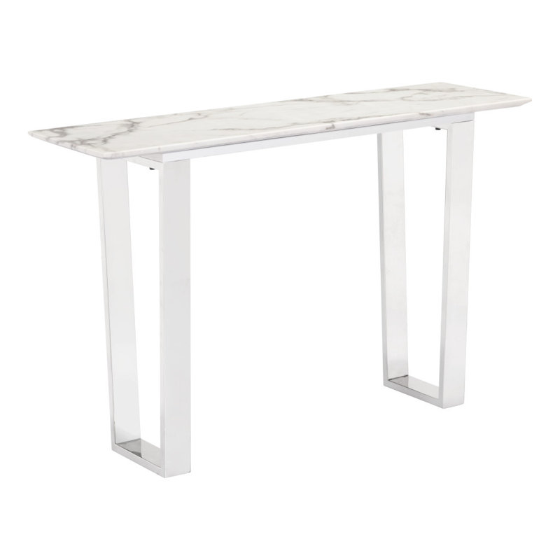 Console 47 po en faux marbre blanc et argent