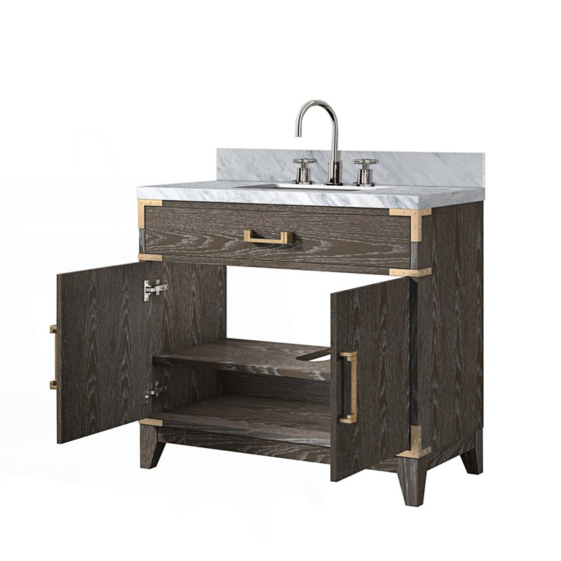 36 po X P 22 po Ensemble de meuble-lavabo simple D avec comptoir en marbre de Carrare et robinet, Chêne brun, 36"
