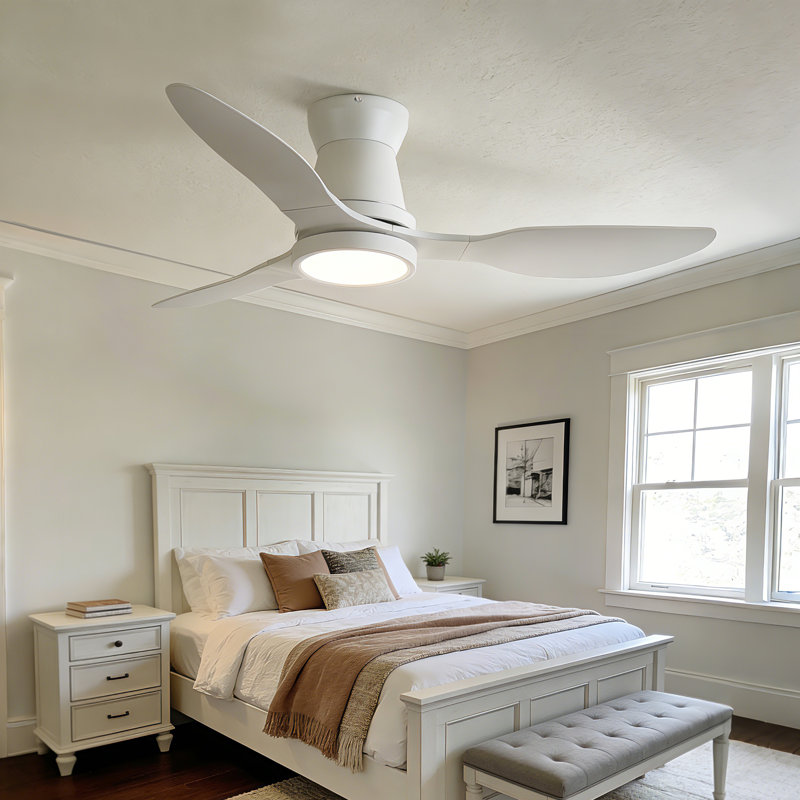 42 po Ventilateur de plafond encastré 3 pales Whtie avec lumière DEL à spectre complet et télécommande, Blanc, Blanc