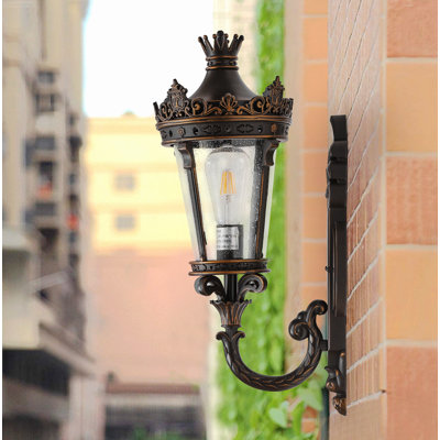 European Vintage Outdoor Wall Lantern Clear Seeded Glass Waterproof Fixture Coffee Bronze