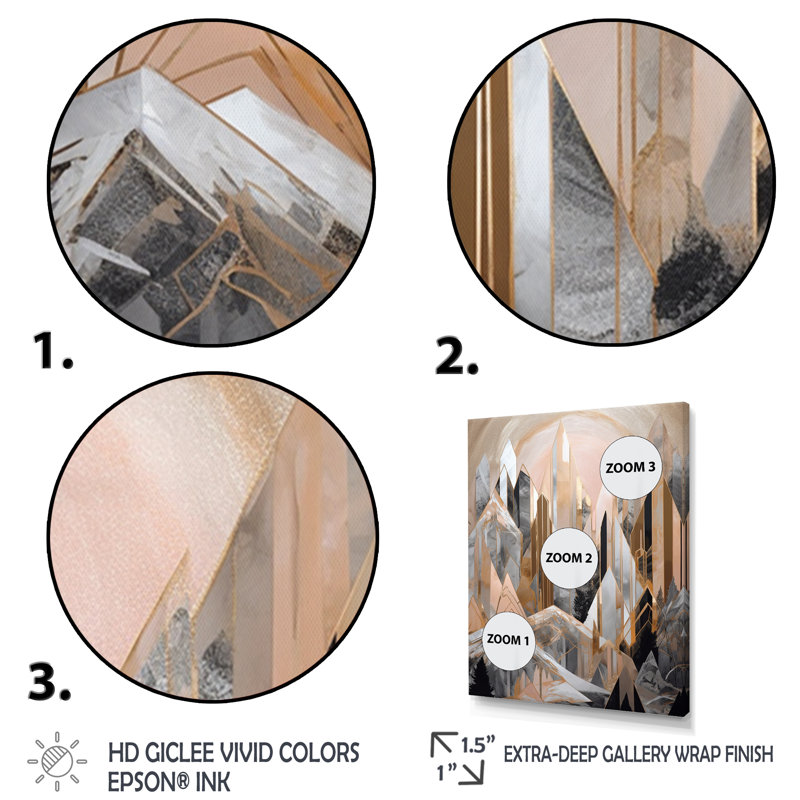 «Pink and Gold Geometric Horizons II», reproduction sur toile encadrée, H 44 po x l 34 po x P 1,5 po, Encadrement doré