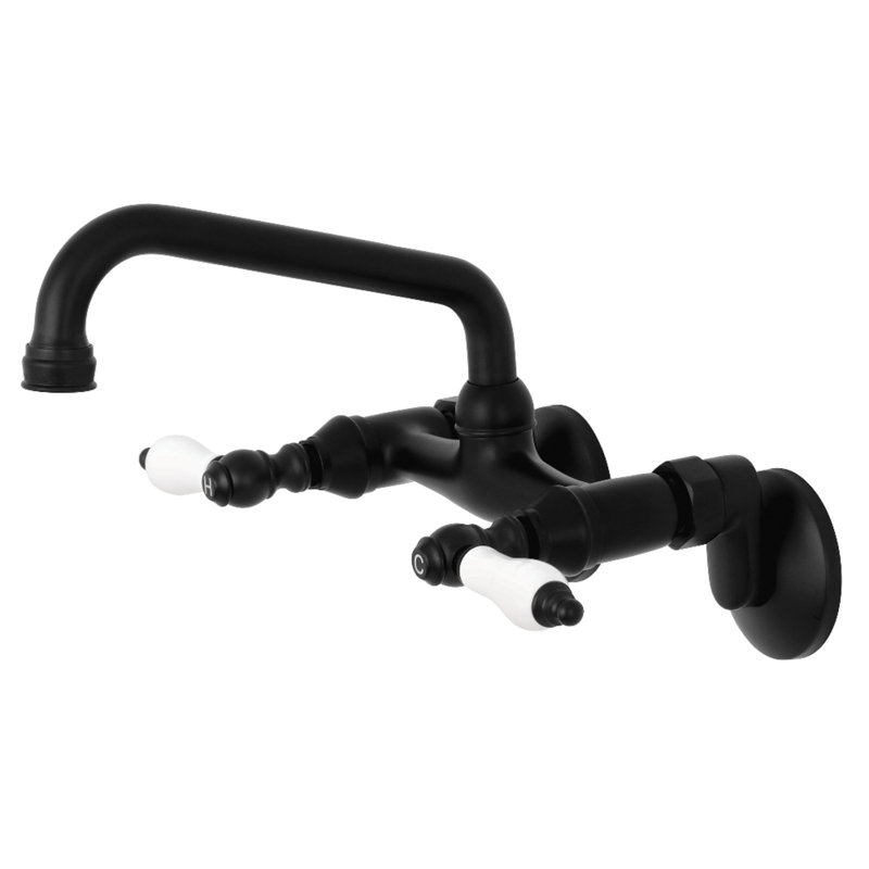 Kingston Brass Kingston Double-Handle 2-Hole Wall-Mount Bridge Kitchen Faucet, Matte Black