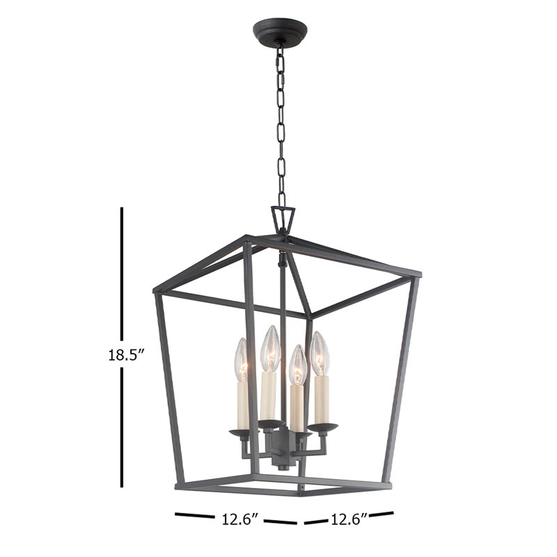 Lustre géométrique à 4 lumières Neslisah, Noir, H 18,5 po x l 12,6 po x P 12,6 po