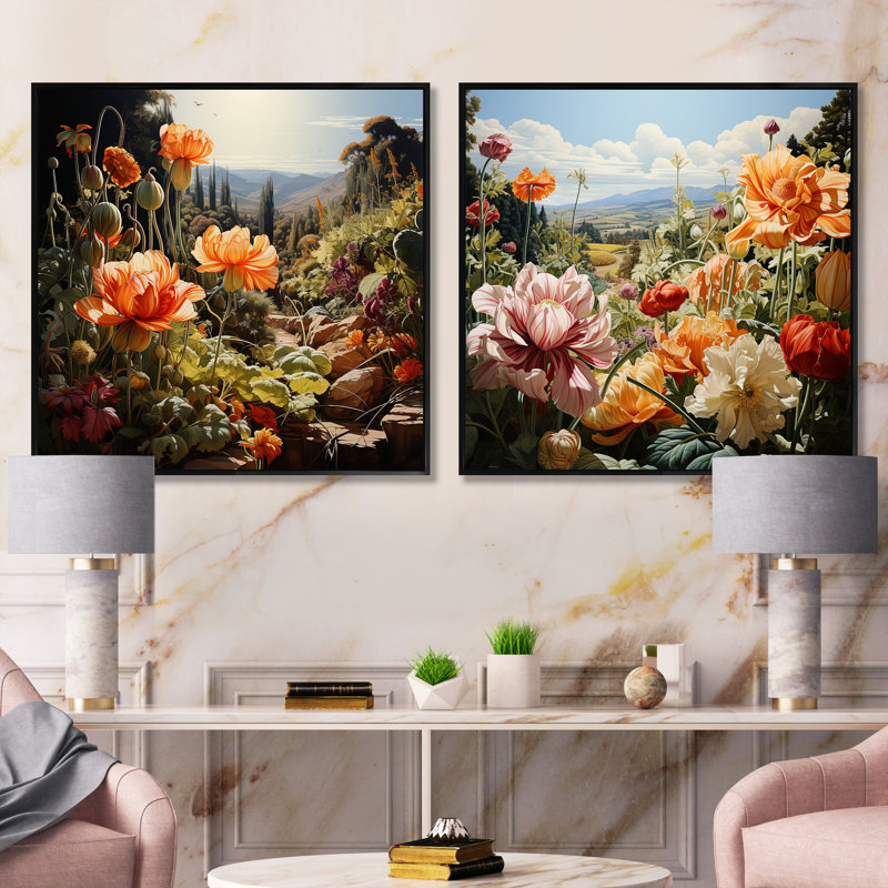 «Garden Reverie Blooms», 2 pièces, Cadre noir, H 16 po x l 33 po