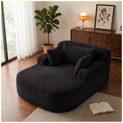 Oversized Corduroy Chaise Lounge Chair, Boneless Cloud Chair with 3 Pillows, High-Density Foam, No Assembly, Ergonomic Reading Chair