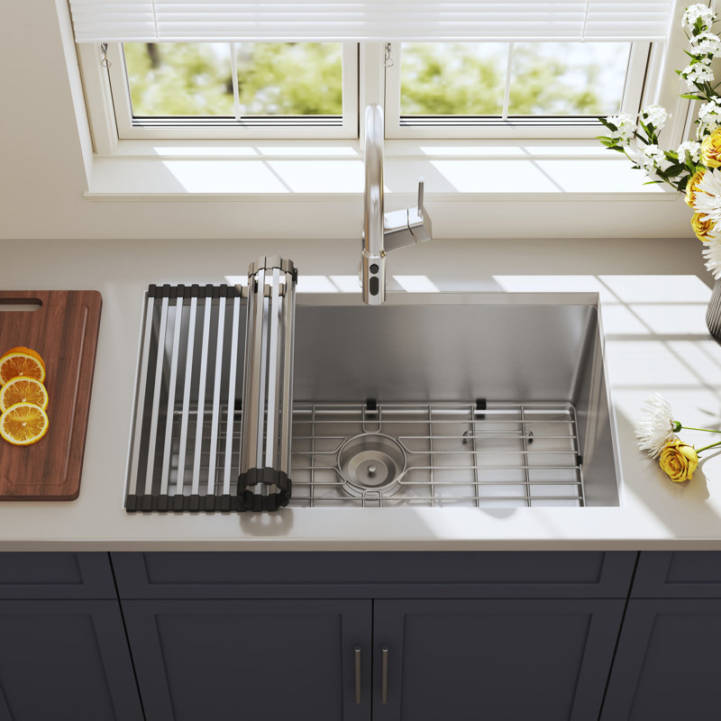 Blenzia 30 Inch Undermount Kitchen Sink 304 Stainless Steel 16 Gauge Single Bowl Handmade Rectangular Sinks Included Accessories 30" x 18" x 10"