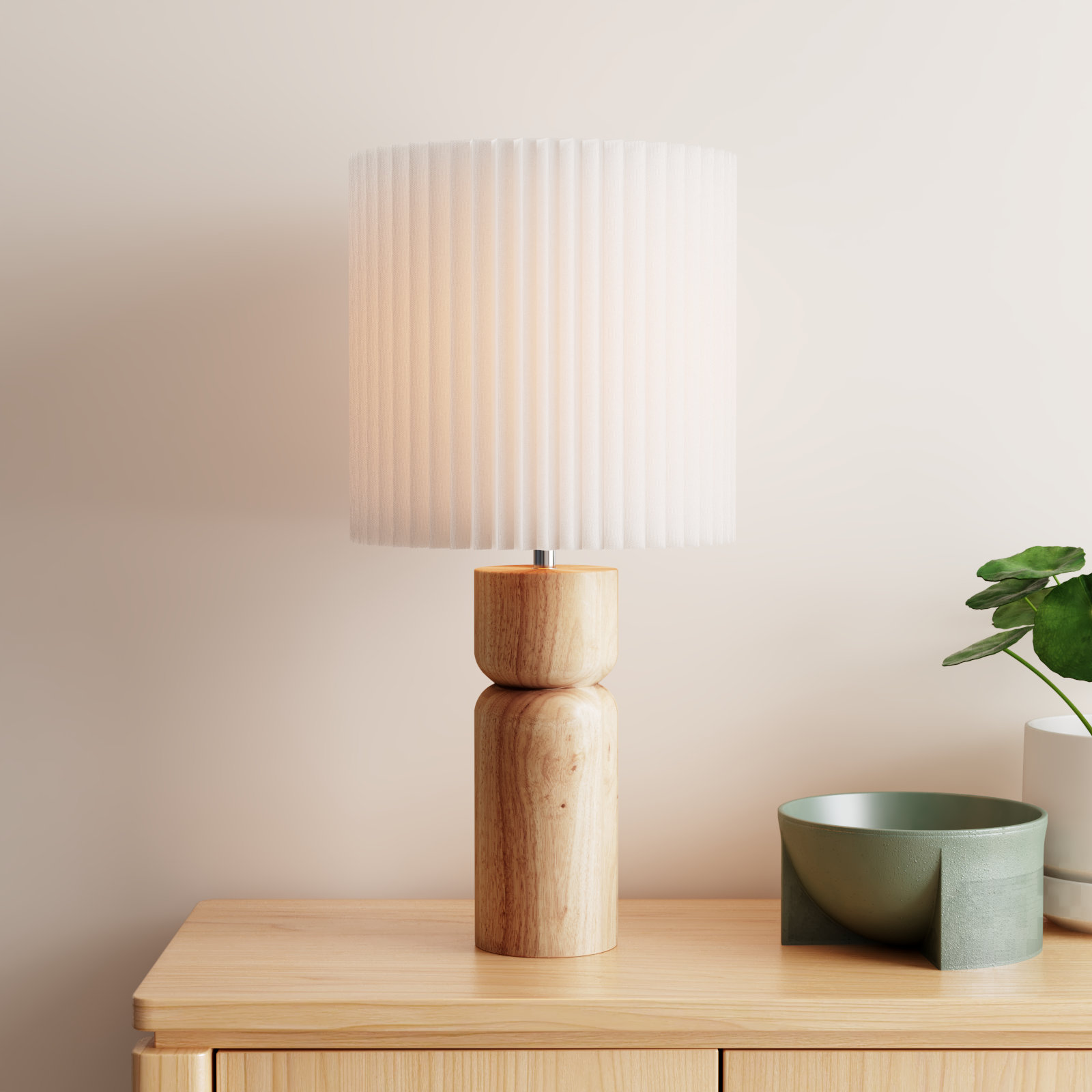 Osha Solid Wood Table Lamp, Natural , White