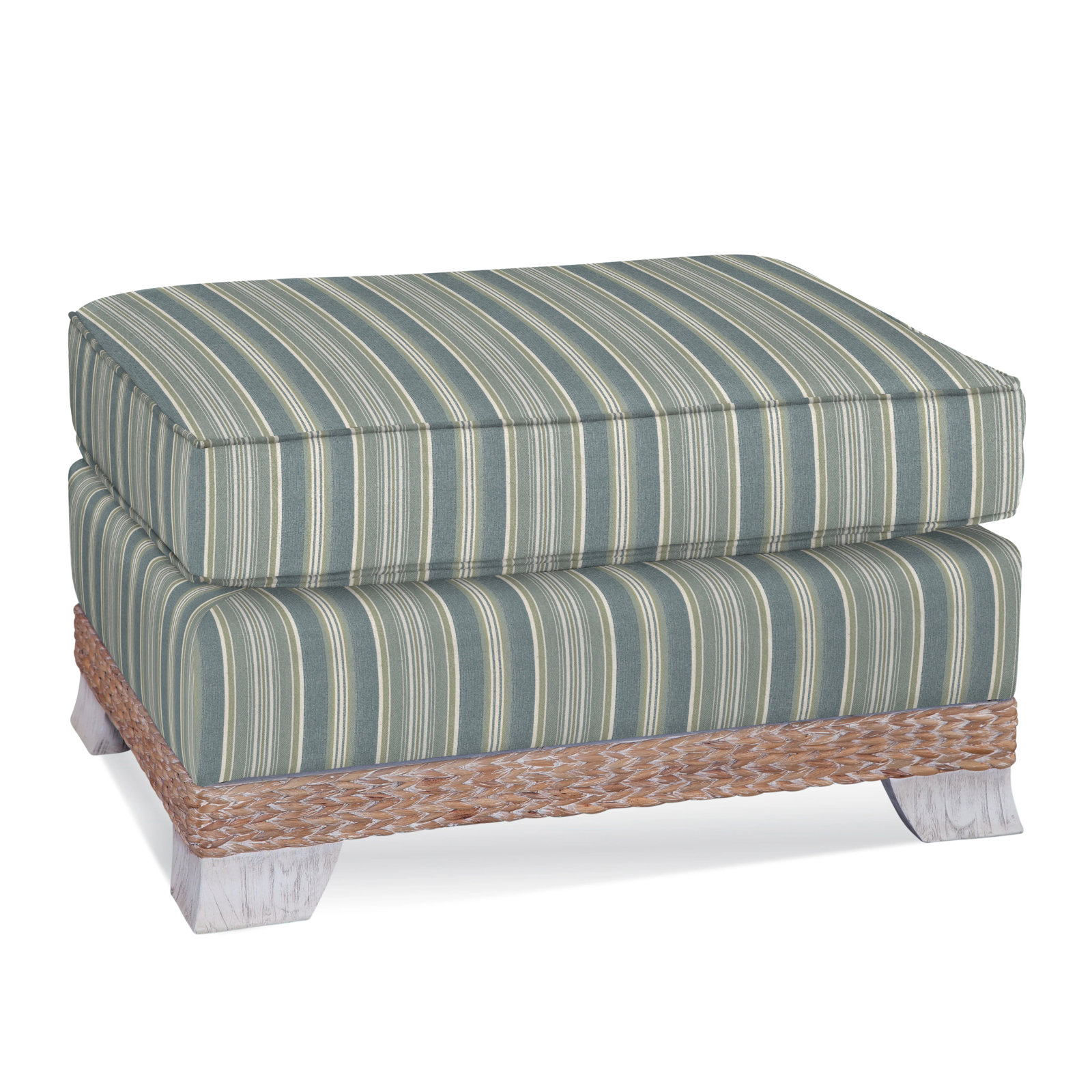 Fairwind 32" Ottoman, Green and Blue Stripe; 0252-54