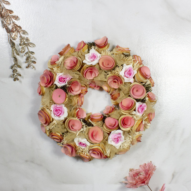 Couronne de brindille artificielle rose 12,5 po