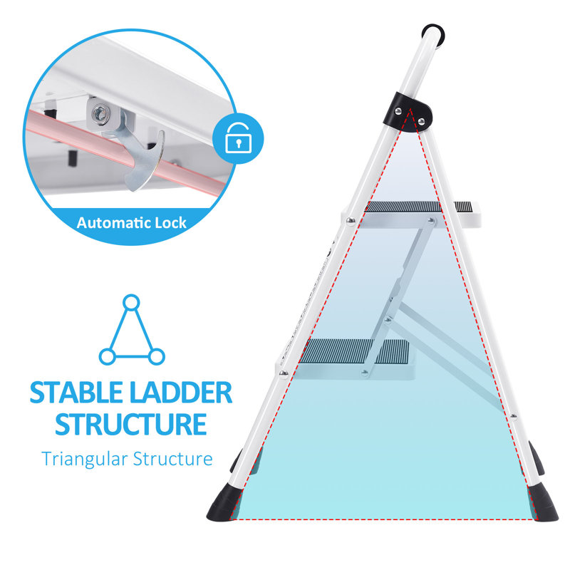 Encinal Metal Folding Ladder 2 Step Ladder,Step Stool, White