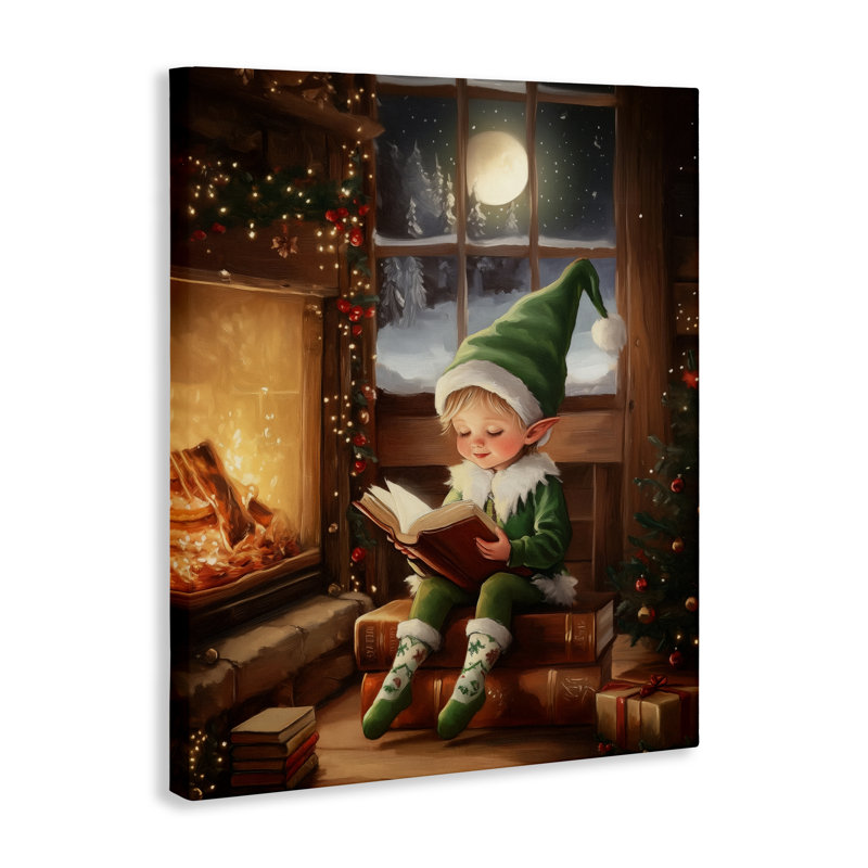 «Reading Elf» par Fireplace Canvas, conception par Arlington Prints, H 30 po x l 24 po