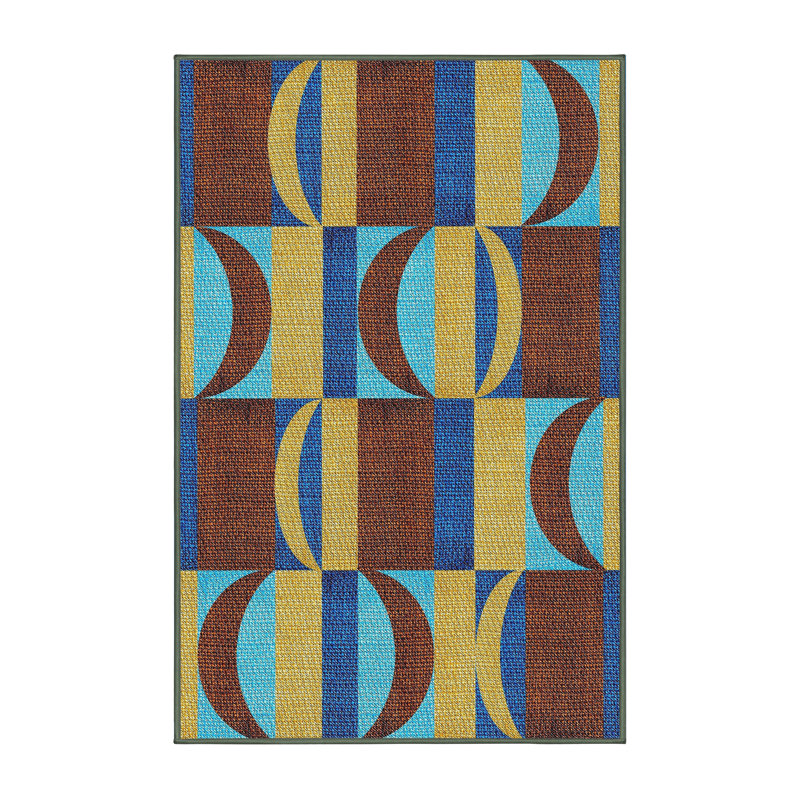 Tapis brun/vert/bleu à motifs, Rectangle 2 pi x 5 pi