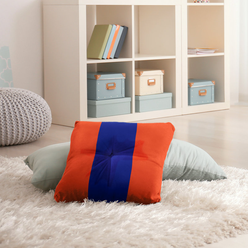  Coussin de sol touffeté, 26 po x 26 po, Orange / Bleu