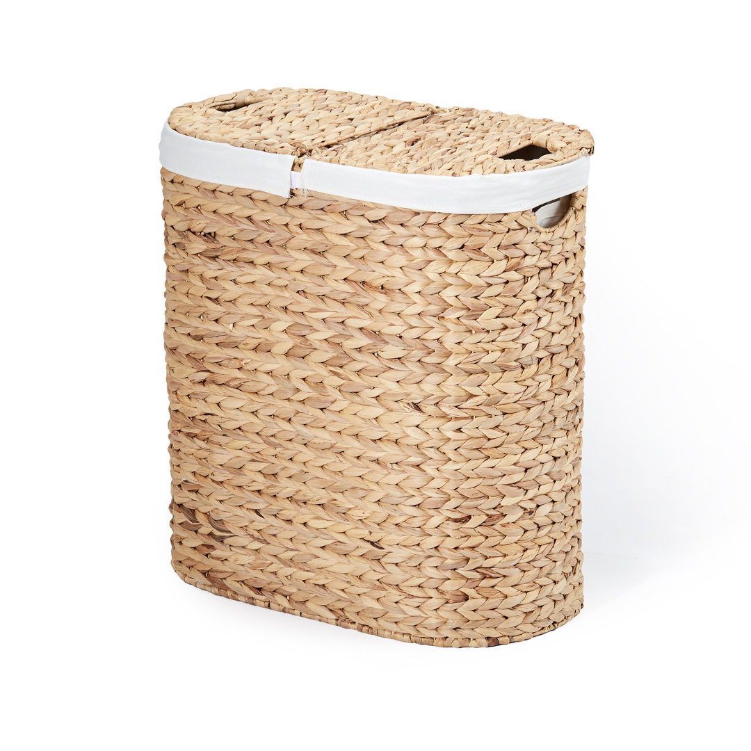 Sustainable Handwoven Double Lidded Oval Hamper Sorter, Water Hyacinth Seville Classics
